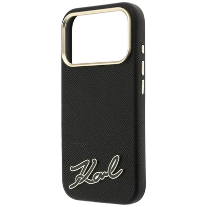 Husa MagSafe pentru Apple iPhone 18 Pro / 17 Pro, Karl Lagerfeld, Grained Resin Sign Logo, Neagra