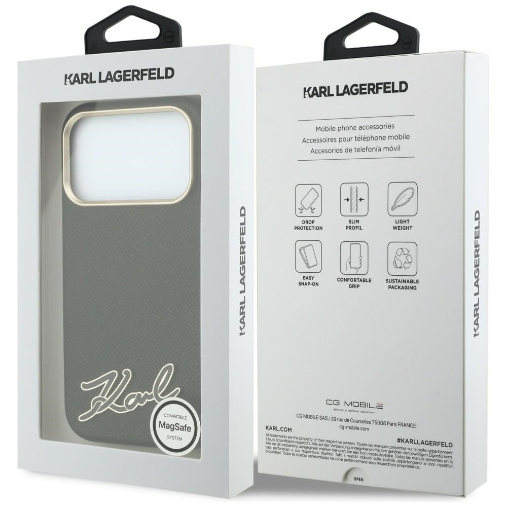 Husa MagSafe pentru Apple iPhone 18 Pro / 17 Pro, Karl Lagerfeld, Grained Resin Sign Logo, Neagra