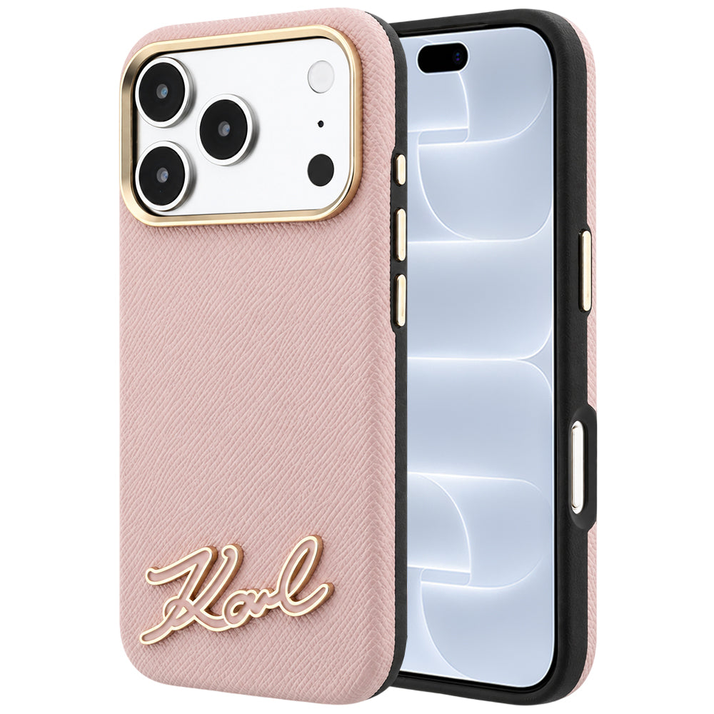 Husa MagSafe pentru Apple iPhone 18 Pro / 17 Pro, Karl Lagerfeld, Grained Resin Sign Logo, Roz