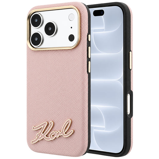 Husa MagSafe pentru Apple iPhone 18 Pro / 17 Pro, Karl Lagerfeld, Grained Resin Sign Logo, Roz