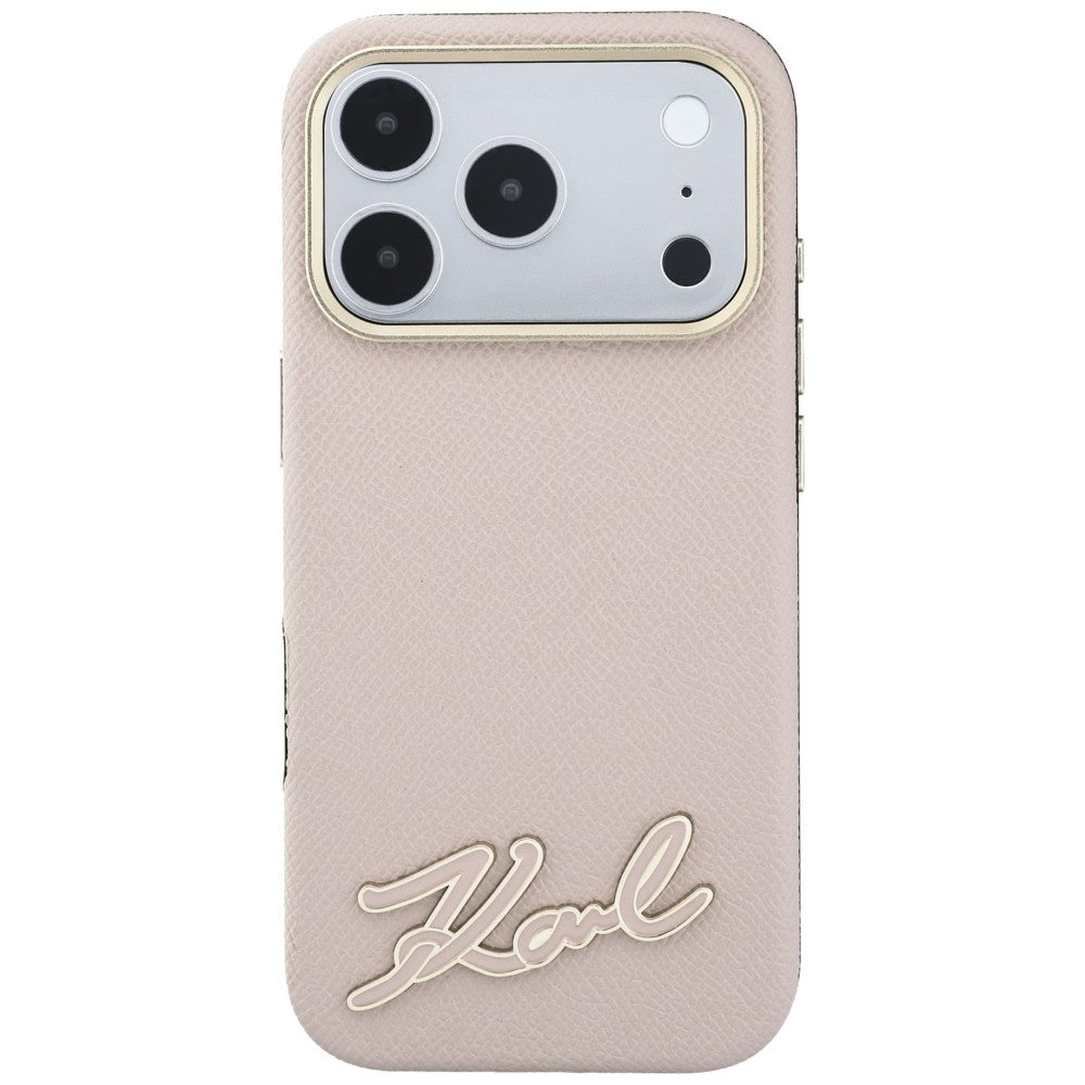 Husa MagSafe pentru Apple iPhone 18 Pro / 17 Pro, Karl Lagerfeld, Grained Resin Sign Logo, Roz