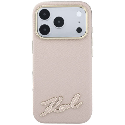 Husa MagSafe pentru Apple iPhone 18 Pro / 17 Pro, Karl Lagerfeld, Grained Resin Sign Logo, Roz