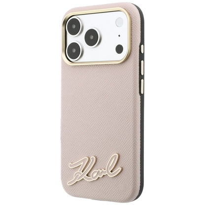 Husa MagSafe pentru Apple iPhone 18 Pro / 17 Pro, Karl Lagerfeld, Grained Resin Sign Logo, Roz