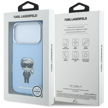 Husa MagSafe pentru Apple iPhone 18 Pro / 17 Pro, Karl Lagerfeld, HC IML Ikonik Sketch Print, Albastra