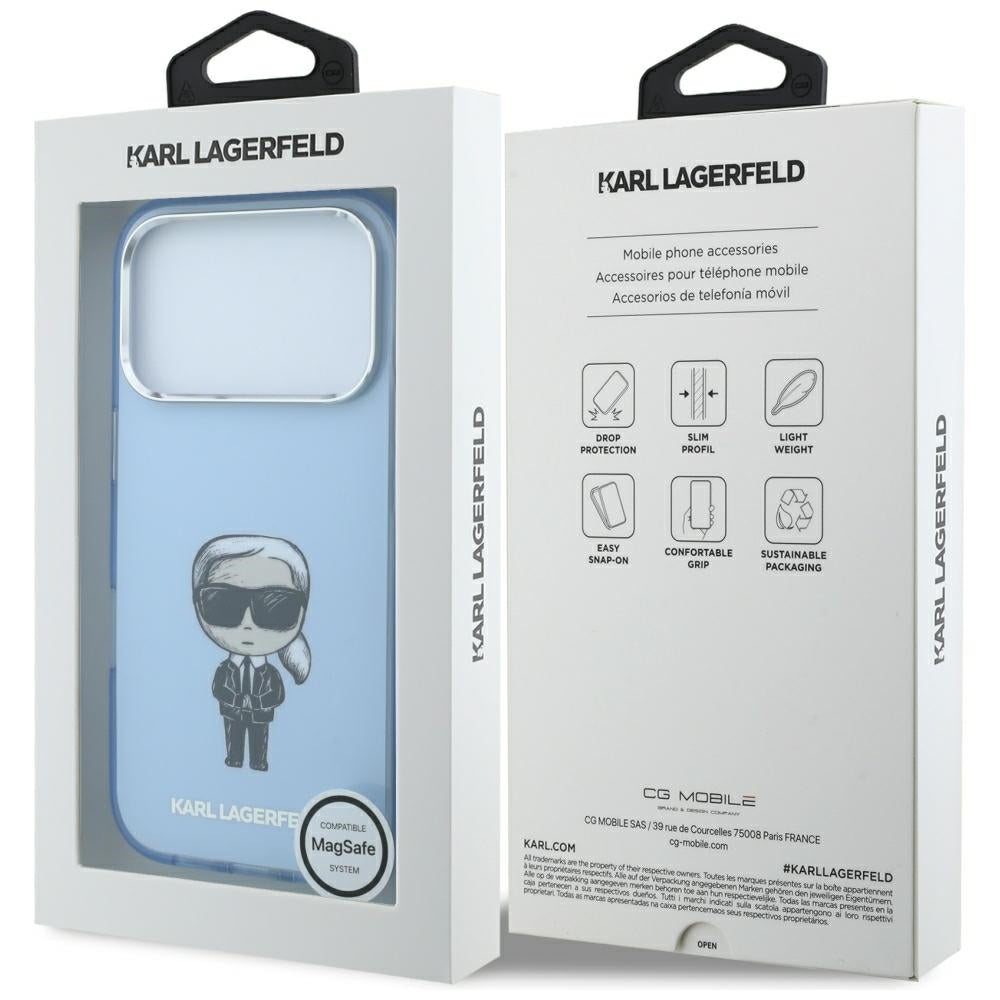 Husa MagSafe pentru Apple iPhone 18 Pro / 17 Pro, Karl Lagerfeld, HC IML Ikonik Sketch Print, Albastra