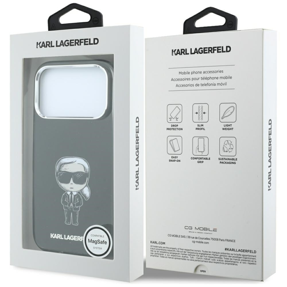 Husa MagSafe pentru Apple iPhone 18 Pro / 17 Pro, Karl Lagerfeld, HC IML Ikonik Sketch Print, Neagra