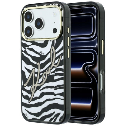 Husa MagSafe pentru Apple iPhone 18 Pro / 17 Pro, Karl Lagerfeld, HC IML Signature Zebra Glitter Gold, Neagra