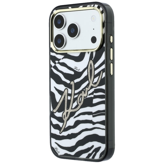 Husa MagSafe pentru Apple iPhone 18 Pro / 17 Pro, Karl Lagerfeld, HC IML Signature Zebra Glitter Gold, Neagra
