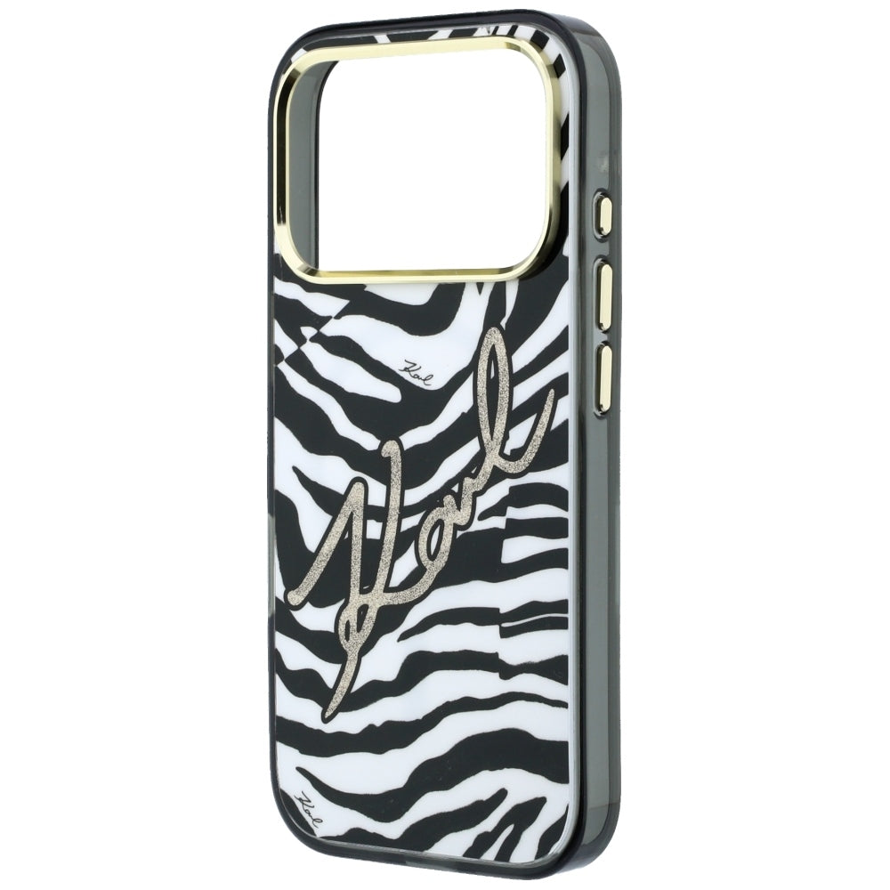 Husa MagSafe pentru Apple iPhone 18 Pro / 17 Pro, Karl Lagerfeld, HC IML Signature Zebra Glitter Gold, Neagra