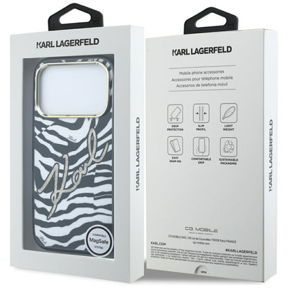 Husa MagSafe pentru Apple iPhone 18 Pro / 17 Pro, Karl Lagerfeld, HC IML Signature Zebra Glitter Gold, Neagra