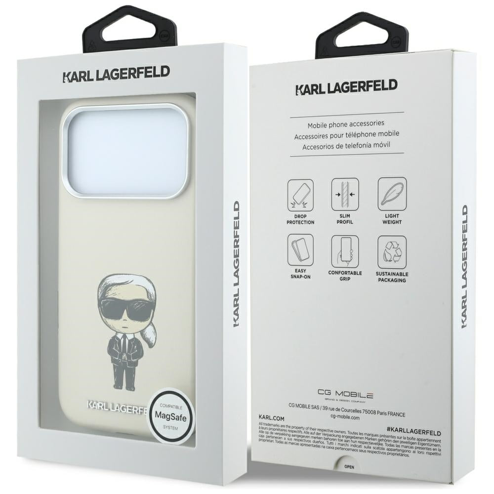 Husa MagSafe pentru Apple iPhone 18 Pro / 17 Pro, Karl Lagerfeld, Ikonik Sketch, Bej