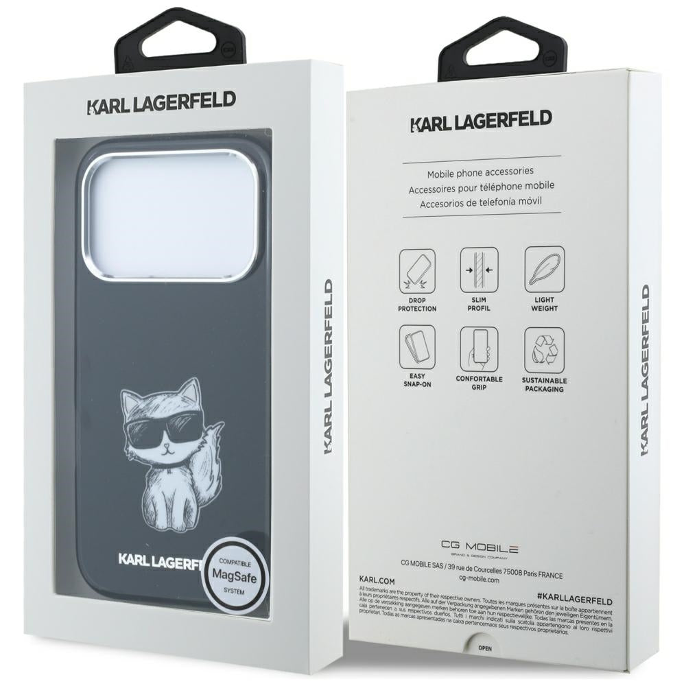 Husa MagSafe pentru Apple iPhone 18 Pro / 17 Pro, Karl Lagerfeld, IML Choupette Body Sketch Print, Neagra