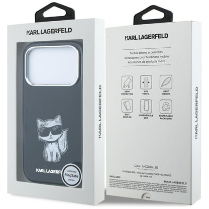 Husa MagSafe pentru Apple iPhone 18 Pro / 17 Pro, Karl Lagerfeld, IML Choupette Body Sketch Print, Neagra