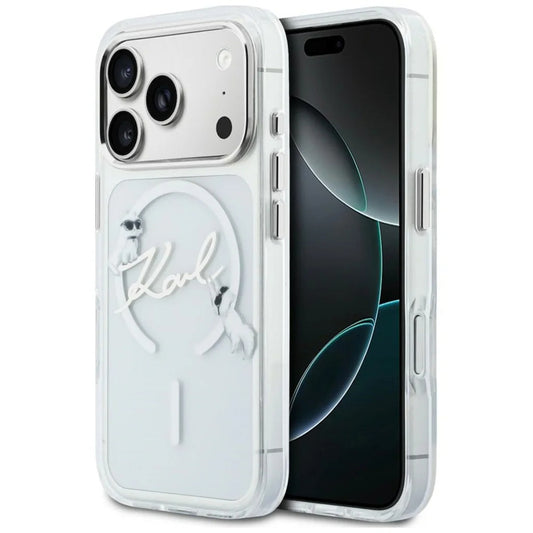 Husa MagSafe pentru Apple iPhone 18 Pro / 17 Pro, Karl Lagerfeld, IML Choupette Karl Script Logo, Transparenta