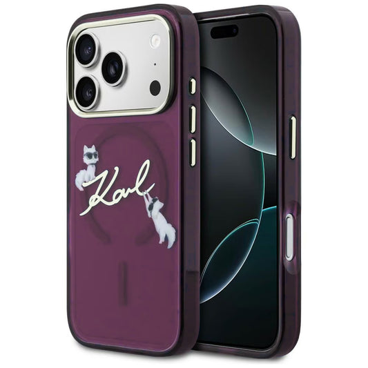 Husa MagSafe pentru Apple iPhone 18 Pro / 17 Pro, Karl Lagerfeld, IML Choupette Karl Script Logo, Visinie