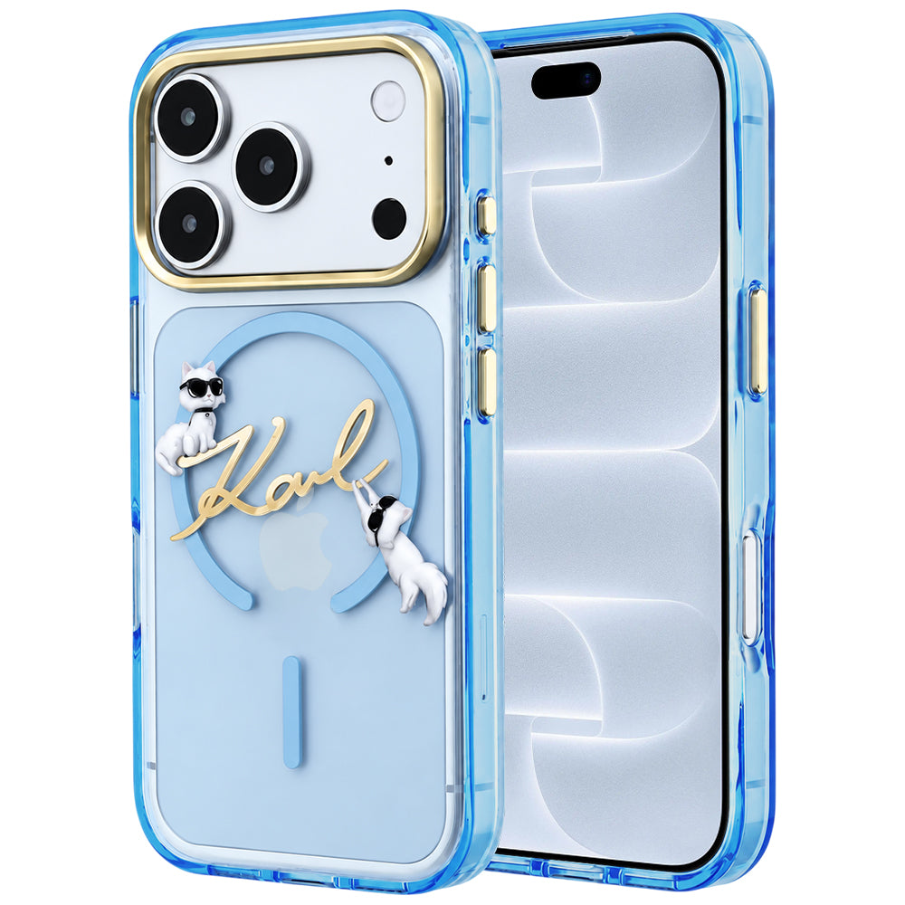 Husa MagSafe pentru Apple iPhone 18 Pro / 17 Pro, Karl Lagerfeld, IML Karl Script Logo, Bleu