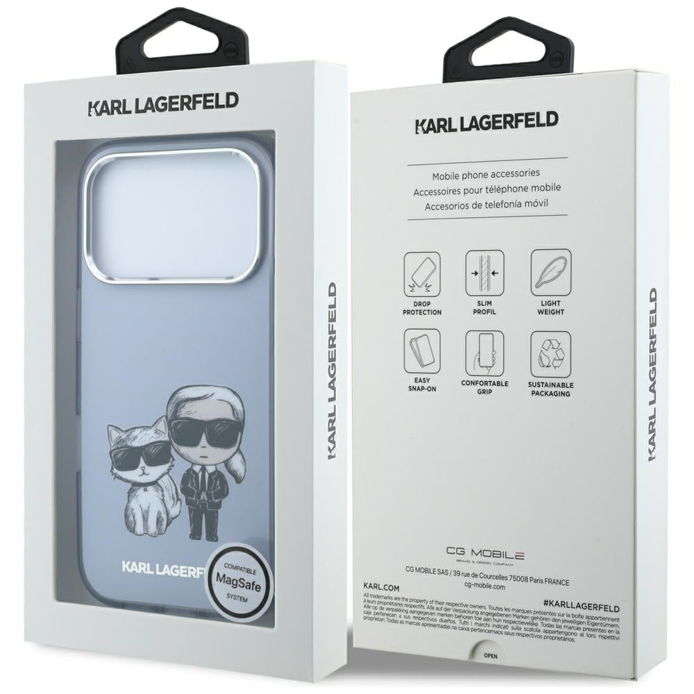 Husa MagSafe pentru Apple iPhone 18 Pro / 17 Pro, Karl Lagerfeld, IML KC Bodies Sketch Print, Albastra