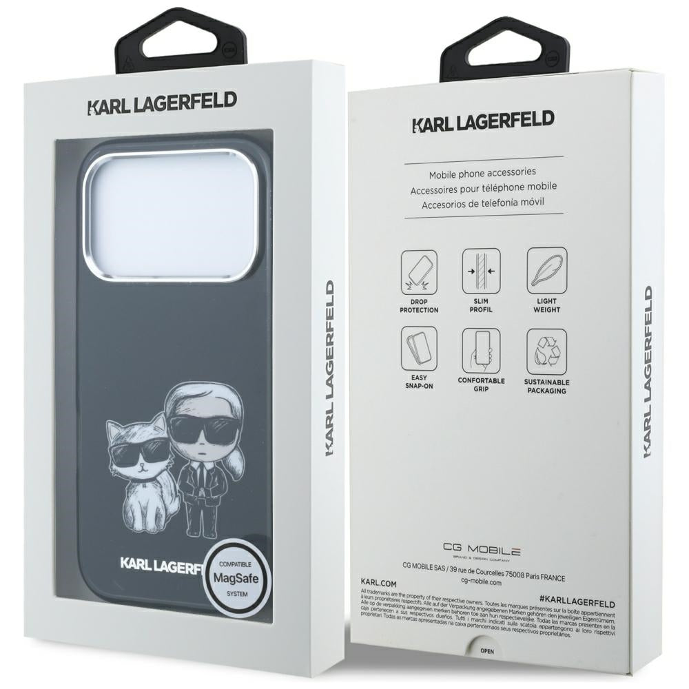 Husa MagSafe pentru Apple iPhone 18 Pro / 17 Pro, Karl Lagerfeld, IML KC Bodies Sketch Print, Neagra