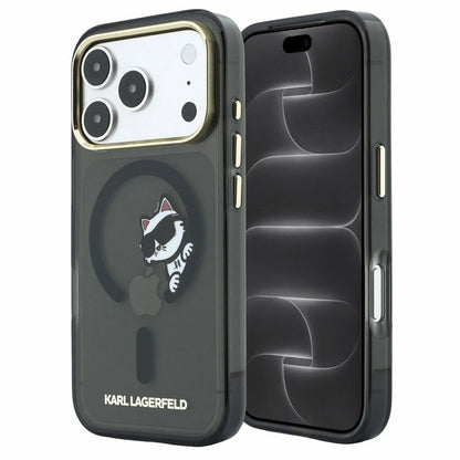 Husa MagSafe pentru Apple iPhone 18 Pro / 17 Pro, Karl Lagerfeld, IML Peekaboo Print and Metal Frame, Neagra
