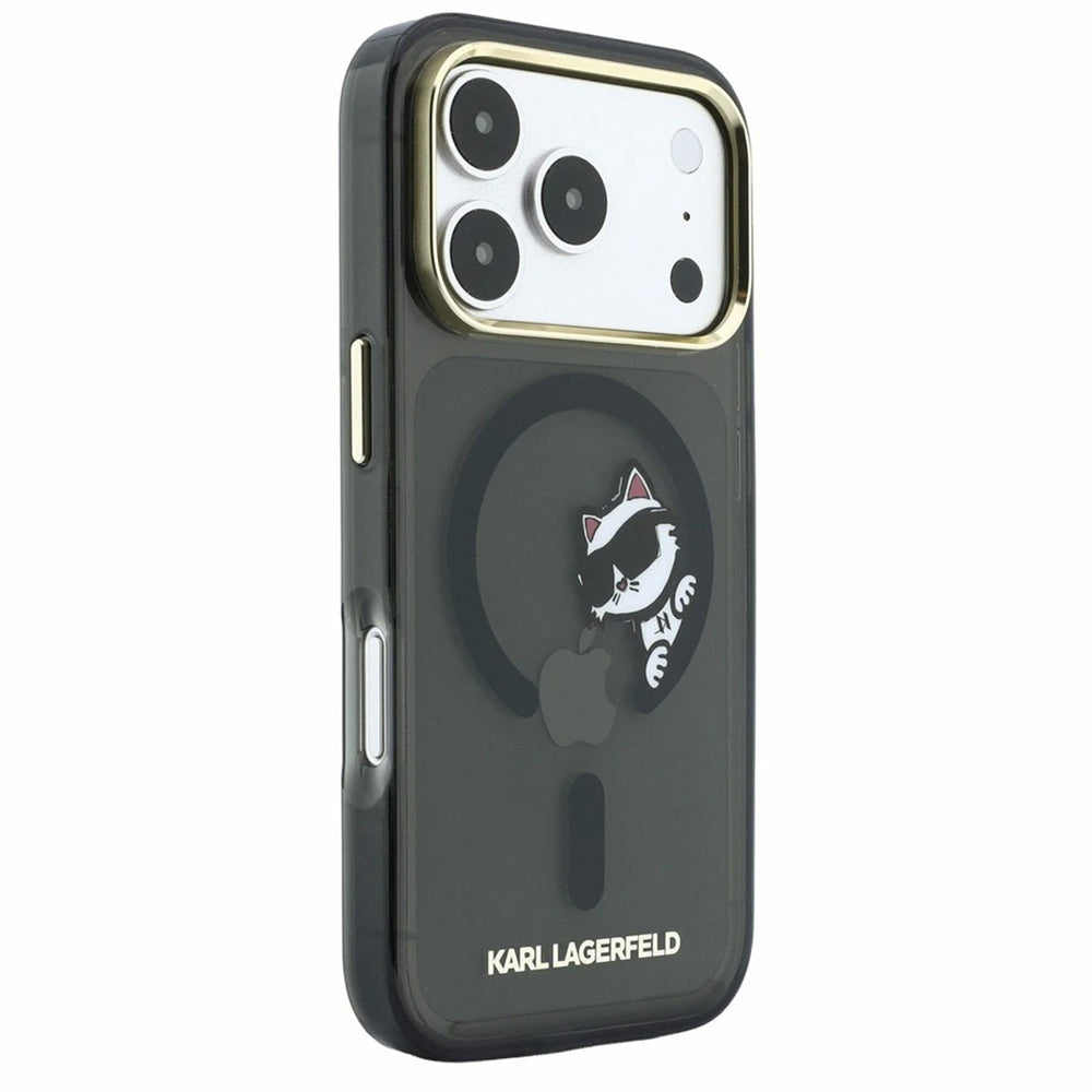 Husa MagSafe pentru Apple iPhone 18 Pro / 17 Pro, Karl Lagerfeld, IML Peekaboo Print and Metal Frame, Neagra
