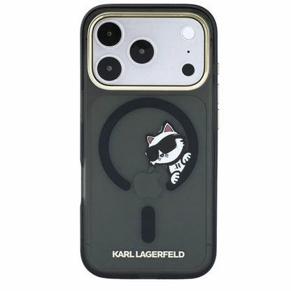 Husa MagSafe pentru Apple iPhone 18 Pro / 17 Pro, Karl Lagerfeld, IML Peekaboo Print and Metal Frame, Neagra