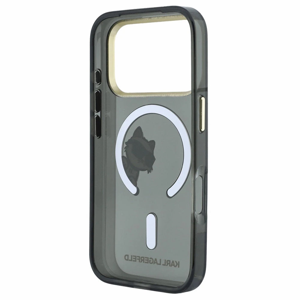 Husa MagSafe pentru Apple iPhone 18 Pro / 17 Pro, Karl Lagerfeld, IML Peekaboo Print and Metal Frame, Neagra