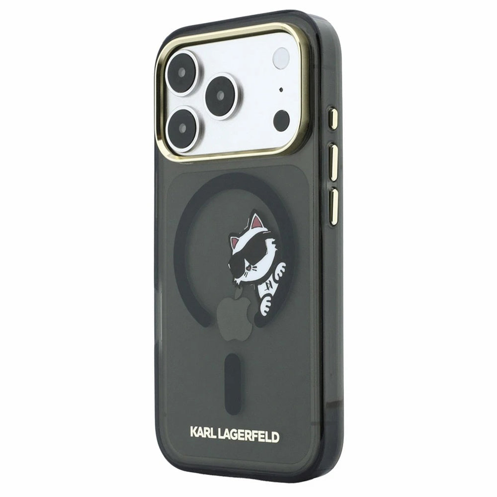 Husa MagSafe pentru Apple iPhone 18 Pro / 17 Pro, Karl Lagerfeld, IML Peekaboo Print and Metal Frame, Neagra