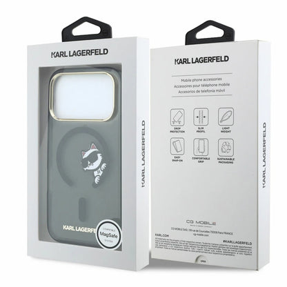 Husa MagSafe pentru Apple iPhone 18 Pro / 17 Pro, Karl Lagerfeld, IML Peekaboo Print and Metal Frame, Neagra