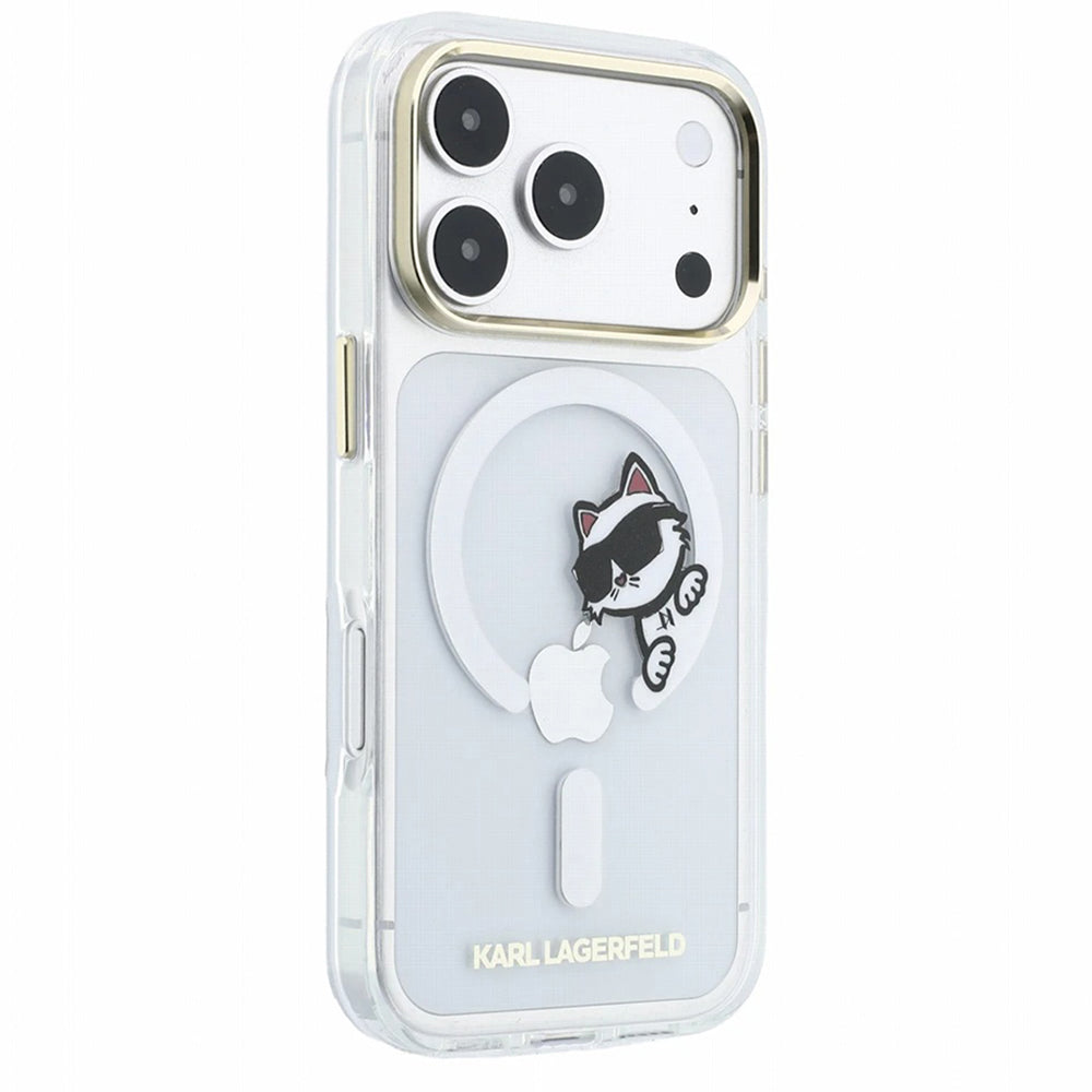 Husa MagSafe pentru Apple iPhone 18 Pro / 17 Pro, Karl Lagerfeld, IML Peekaboo Print and Metal Frame, Transparenta