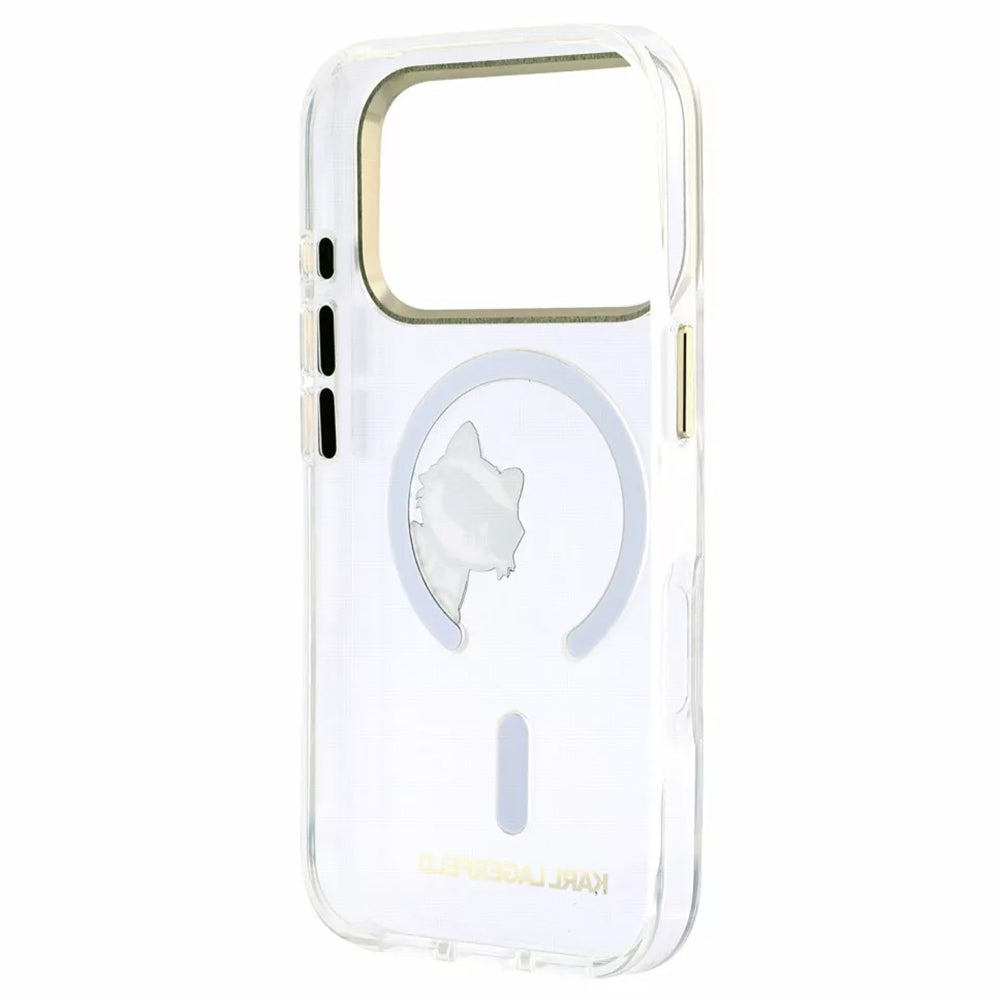 Husa MagSafe pentru Apple iPhone 18 Pro / 17 Pro, Karl Lagerfeld, IML Peekaboo Print and Metal Frame, Transparenta