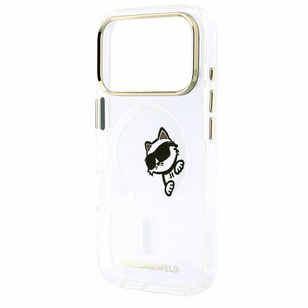 Husa MagSafe pentru Apple iPhone 18 Pro / 17 Pro, Karl Lagerfeld, IML Peekaboo Print and Metal Frame, Transparenta
