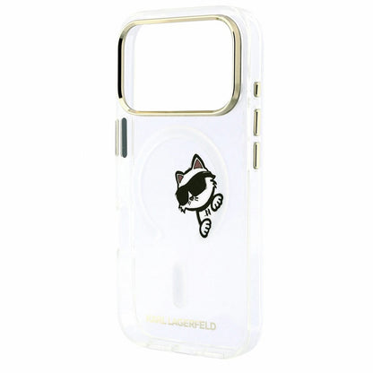 Husa MagSafe pentru Apple iPhone 18 Pro / 17 Pro, Karl Lagerfeld, IML Peekaboo Print and Metal Frame, Transparenta