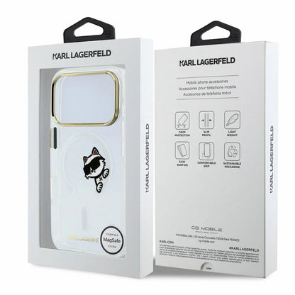 Husa MagSafe pentru Apple iPhone 18 Pro / 17 Pro, Karl Lagerfeld, IML Peekaboo Print and Metal Frame, Transparenta