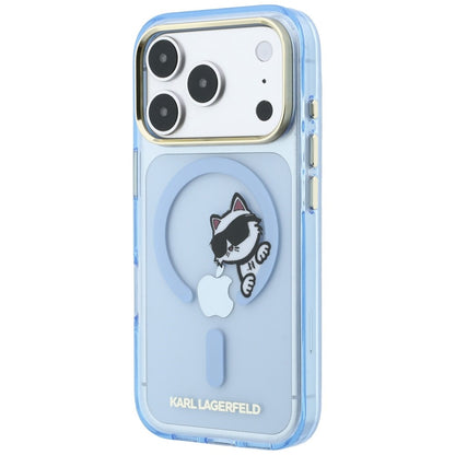 Husa MagSafe pentru Apple iPhone 18 Pro / 17 Pro, Karl Lagerfeld, IML Peekaboo Print Metal Frame, Bleu