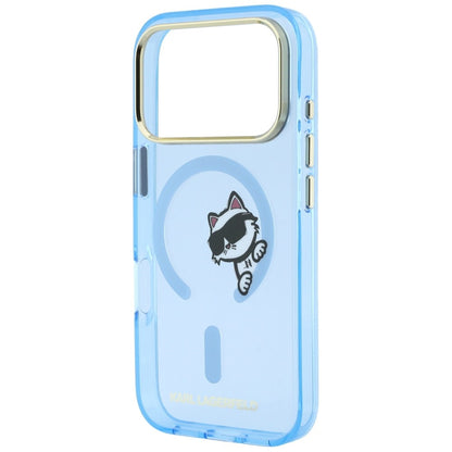 Husa MagSafe pentru Apple iPhone 18 Pro / 17 Pro, Karl Lagerfeld, IML Peekaboo Print Metal Frame, Bleu