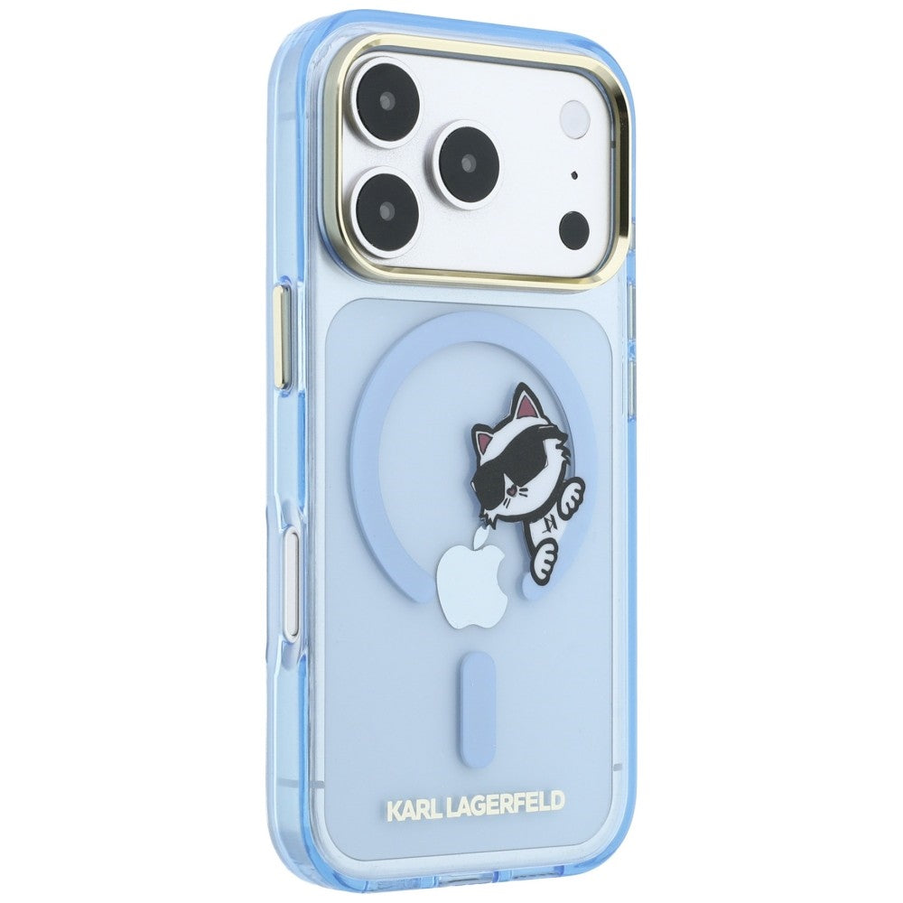 Husa MagSafe pentru Apple iPhone 18 Pro / 17 Pro, Karl Lagerfeld, IML Peekaboo Print Metal Frame, Bleu