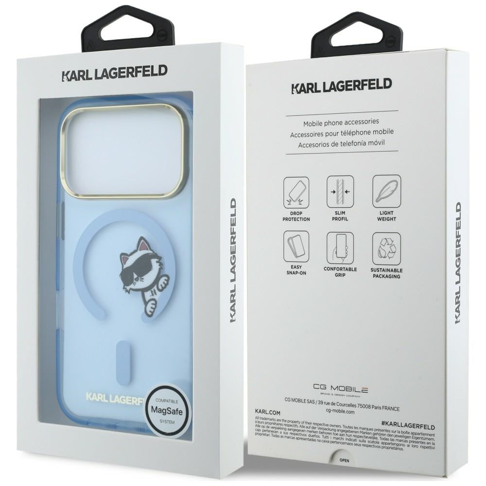 Husa MagSafe pentru Apple iPhone 18 Pro / 17 Pro, Karl Lagerfeld, IML Peekaboo Print Metal Frame, Bleu