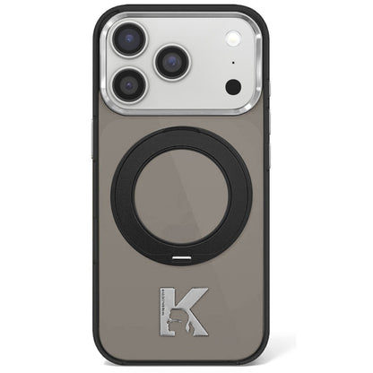 Husa MagSafe pentru Apple iPhone 18 Pro / 17 Pro, Karl Lagerfeld, IML Ring Stand Kameo Metal, Neagra