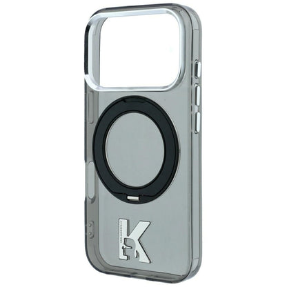Husa MagSafe pentru Apple iPhone 18 Pro / 17 Pro, Karl Lagerfeld, IML Ring Stand Kameo Metal, Neagra