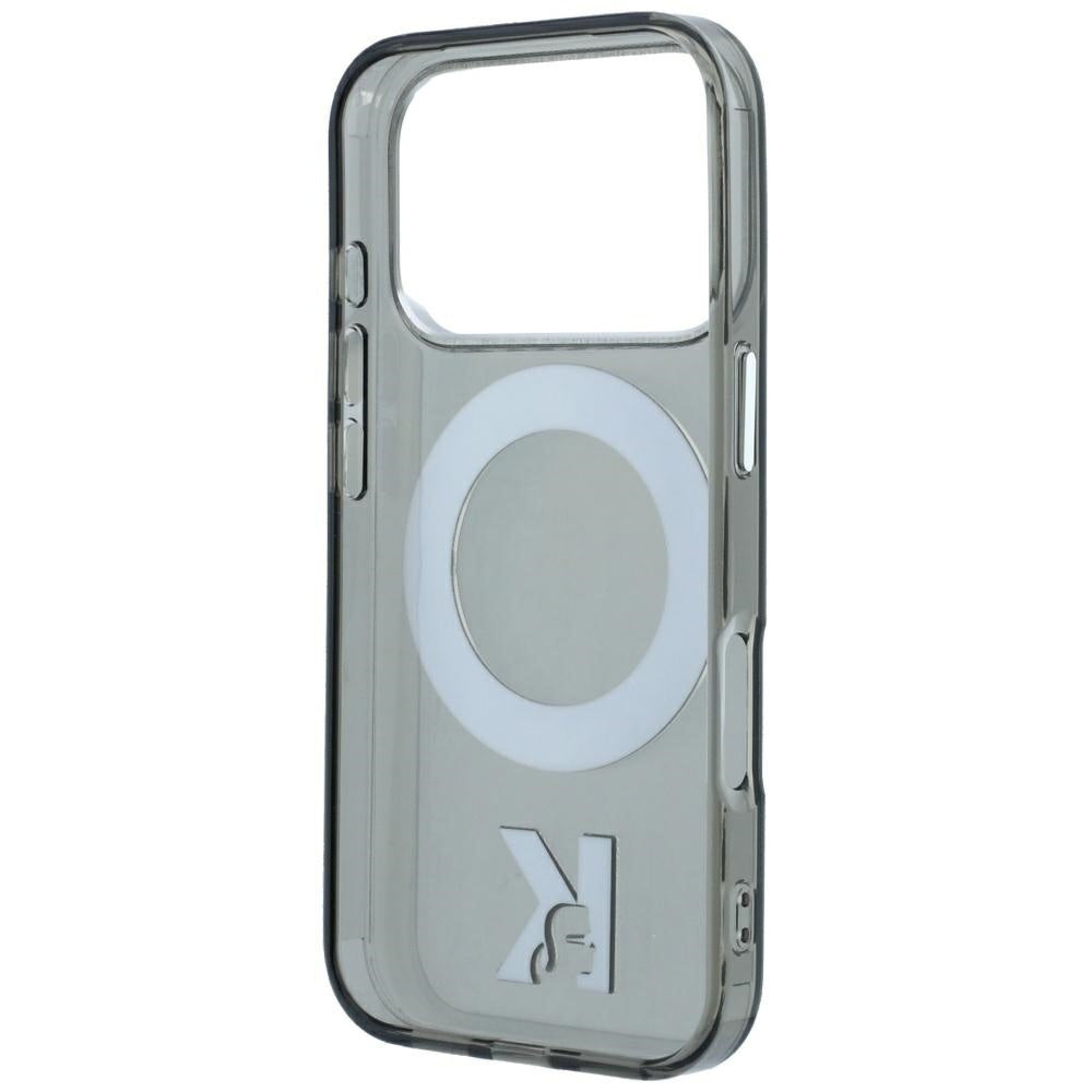 Husa MagSafe pentru Apple iPhone 18 Pro / 17 Pro, Karl Lagerfeld, IML Ring Stand Kameo Metal, Neagra