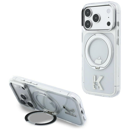 Husa MagSafe pentru Apple iPhone 18 Pro / 17 Pro, Karl Lagerfeld, IML Ring Stand Kameo Metal, Transparenta