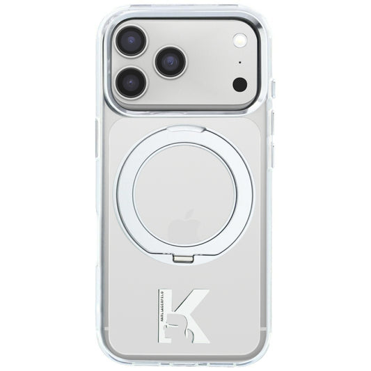 Husa MagSafe pentru Apple iPhone 18 Pro / 17 Pro, Karl Lagerfeld, IML Ring Stand Kameo Metal, Transparenta