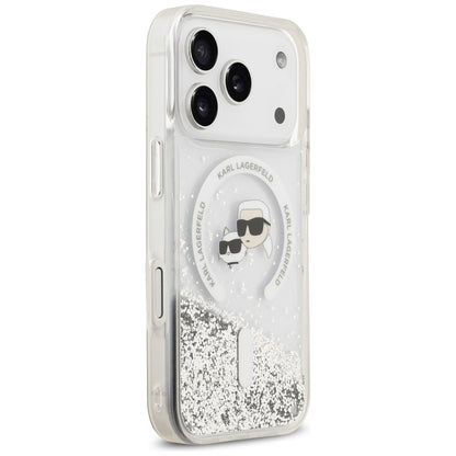 Husa MagSafe pentru Apple iPhone 18 Pro / 17 Pro, Karl Lagerfeld, Liquid Glitter Karl & Choupette Head's, Transparenta