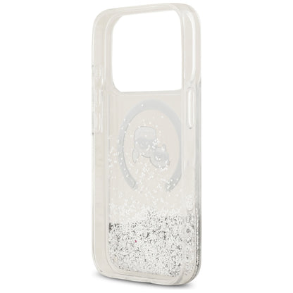 Husa MagSafe pentru Apple iPhone 18 Pro / 17 Pro, Karl Lagerfeld, Liquid Glitter Karl & Choupette Head's, Transparenta