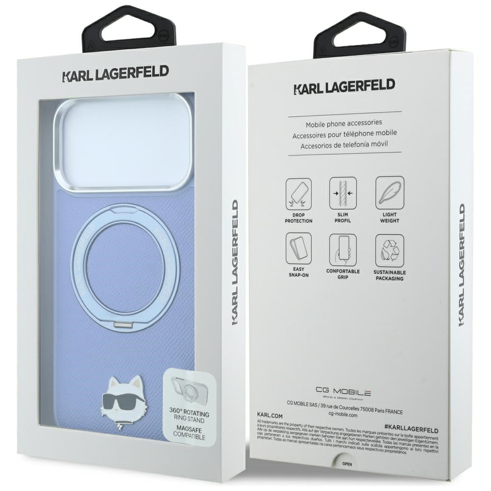 Husa MagSafe pentru Apple iPhone 18 Pro / 17 Pro, Karl Lagerfeld, Ring Stand 360 Choupette Pin, Bleu