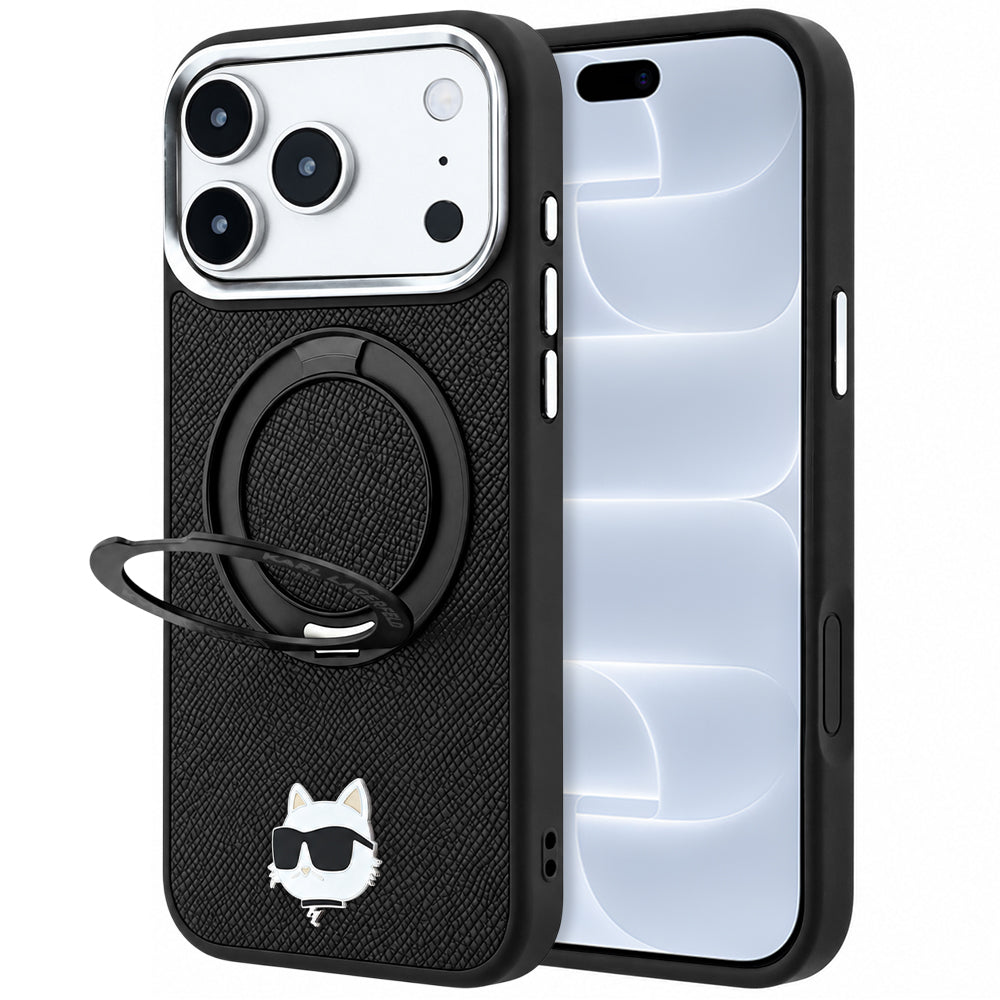 Husa MagSafe pentru Apple iPhone 18 Pro / 17 Pro, Karl Lagerfeld, Ring Stand 360 Choupette Pin, Neagra