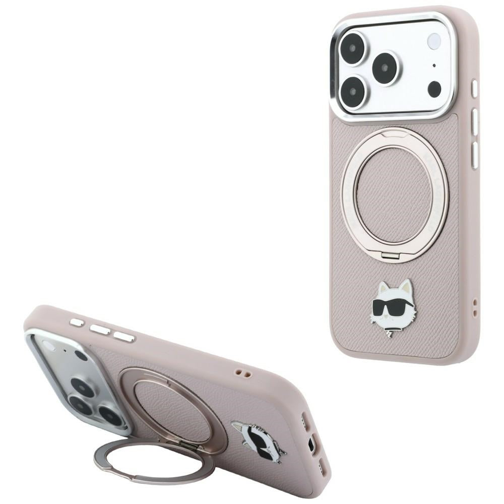 Husa MagSafe pentru Apple iPhone 18 Pro / 17 Pro, Karl Lagerfeld, Ring Stand 360 Choupette Pin, Roz