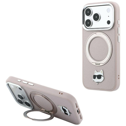Husa MagSafe pentru Apple iPhone 18 Pro / 17 Pro, Karl Lagerfeld, Ring Stand 360 Choupette Pin, Roz