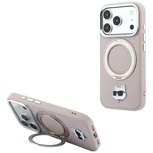 Husa MagSafe pentru Apple iPhone 18 Pro / 17 Pro, Karl Lagerfeld, Ring Stand 360 Choupette Pin, Roz