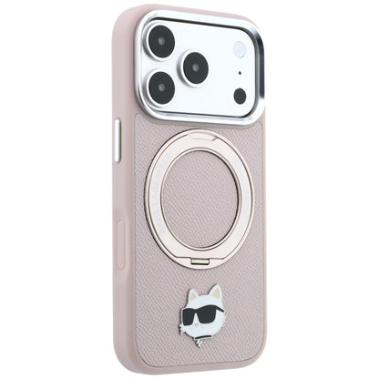 Husa MagSafe pentru Apple iPhone 18 Pro / 17 Pro, Karl Lagerfeld, Ring Stand 360 Choupette Pin, Roz